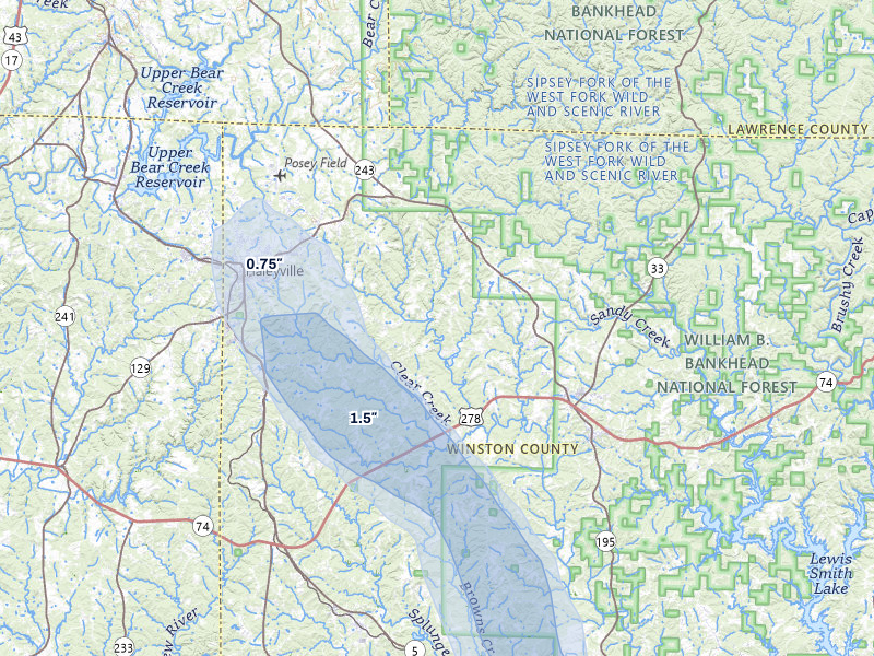 NEXRAD radar-signature map of the hail storm over Haleyville, AL on May 31, 2026