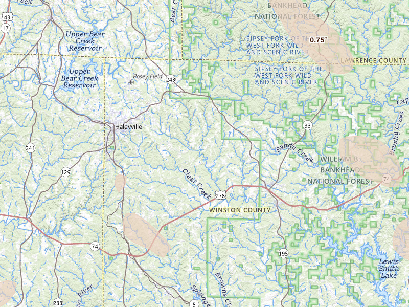 Radar-estimated hail-size map of the storm over Haleyville, AL on Jun 1, 2026