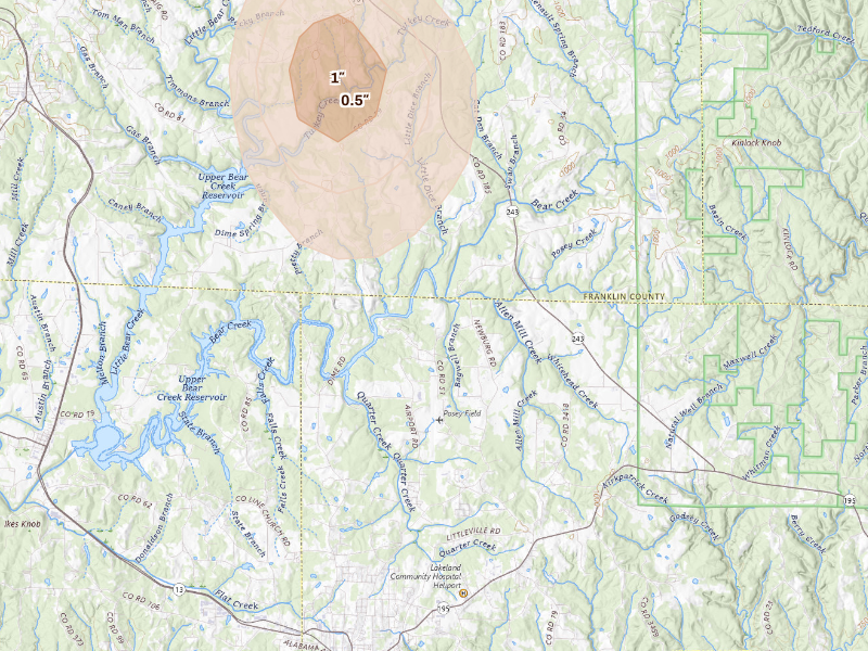 Radar-estimated hail-size map of the storm over Haleyville, AL