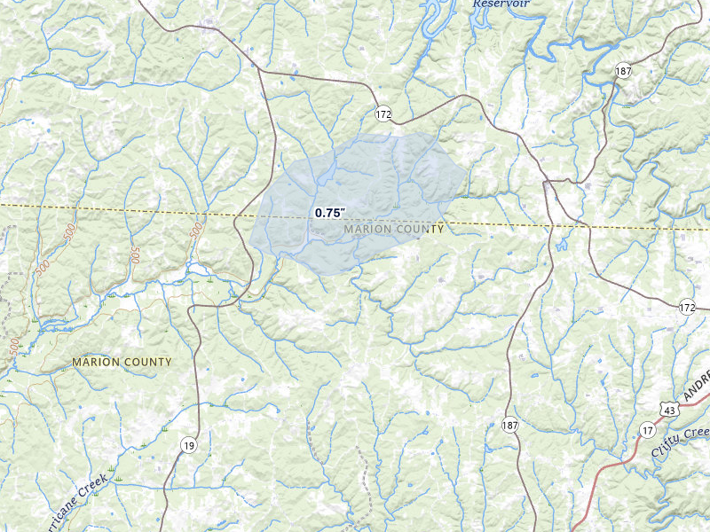 NEXRAD radar-signature map of the hail storm over Hamilton, AL on Apr 28, 2026