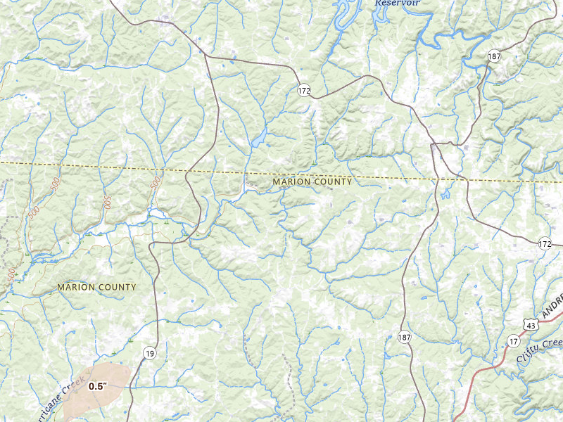 Radar-estimated hail-size map of the storm over Hamilton, AL on Jul 11, 2026