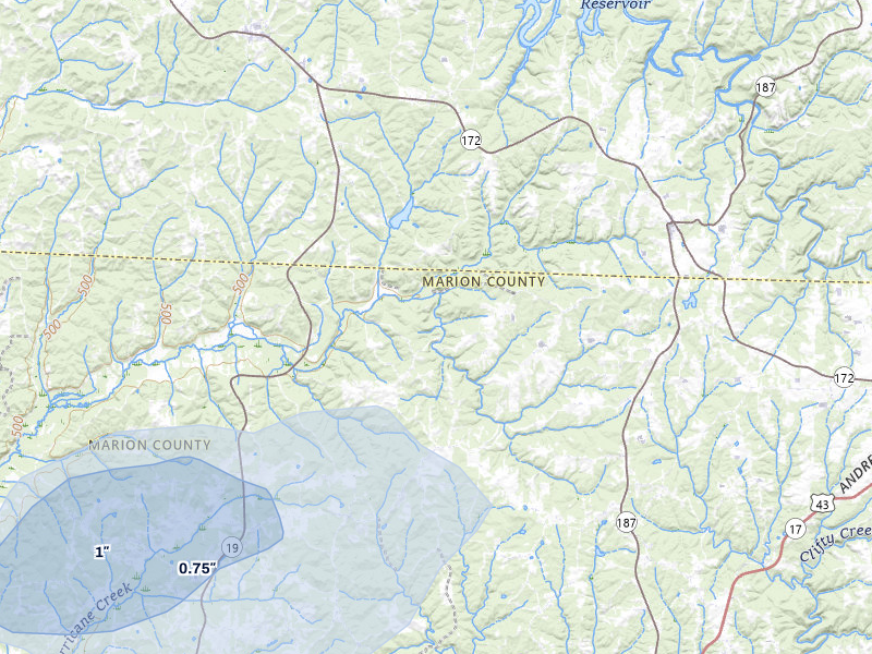 NEXRAD radar-signature map of the hail storm over Hamilton, AL on Jul 11, 2026