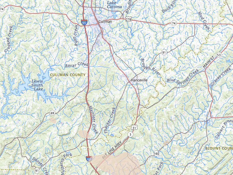 Radar-estimated hail-size map of the storm over Hanceville, AL on Jul 1, 2026