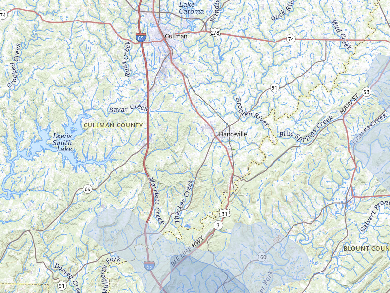NEXRAD radar-signature map of the hail storm over Hanceville, AL on Jul 1, 2026