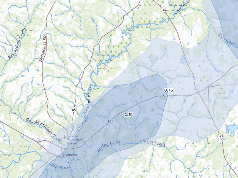 NEXRAD radar-signature map of the hail storm over Hartford, AL on Aug 12, 2026