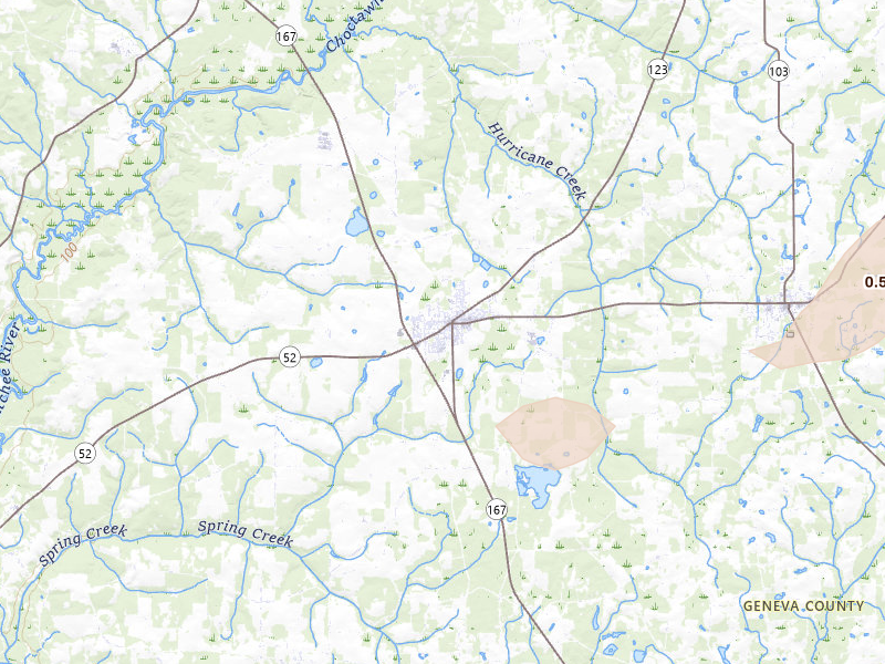 Radar-estimated hail-size map of the storm over Hartford, AL on Aug 21, 2026