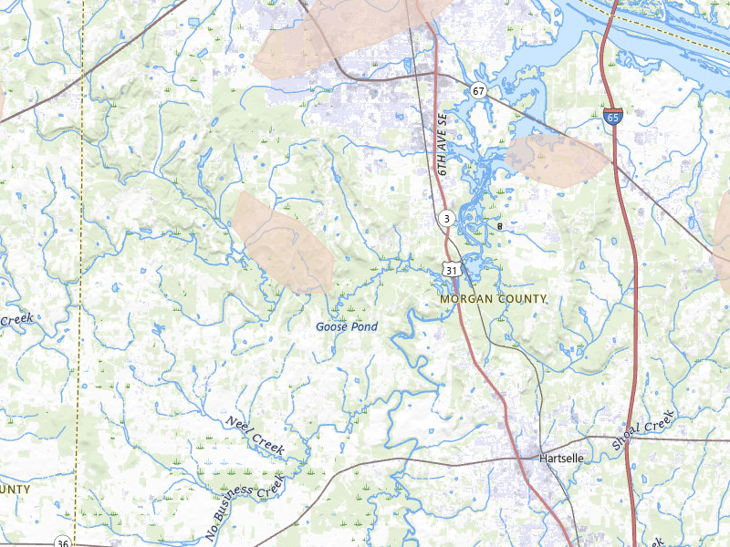 Radar-estimated hail-size map of the storm over Hartselle, AL on Jun 1, 2026