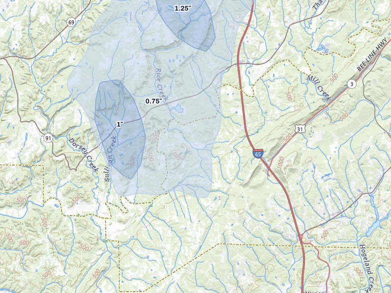 NEXRAD radar-signature map of the hail storm over Hayden, AL on Jun 1, 2026