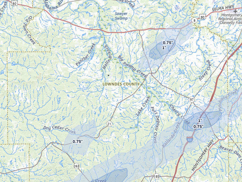 NEXRAD radar-signature map of the hail storm over Hayneville, AL on Mar 15, 2026