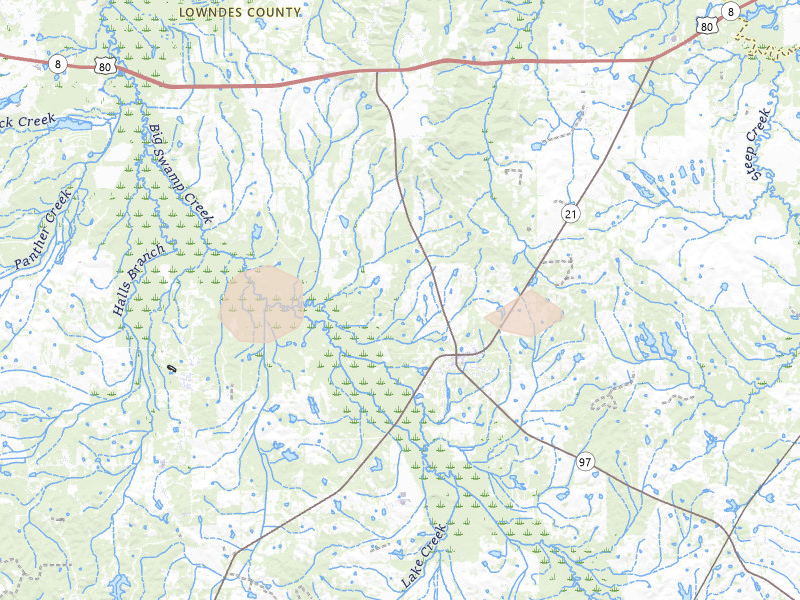 Radar-estimated hail-size map of the storm over Hayneville, AL on Aug 14, 2026