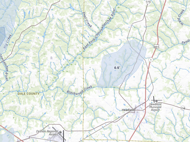 NEXRAD radar-signature map of the hail over Headland, AL