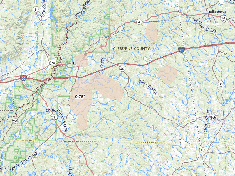 Radar-estimated hail-size map of the storm over Heflin, AL