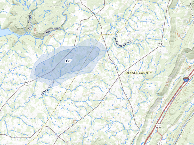 NEXRAD radar-signature map of the hail storm over Henagar, AL on Jun 9, 2026