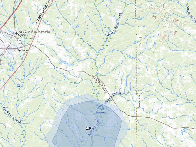 NEXRAD radar-signature map of the hail storm over Honoraville, AL on Jun 9, 2026