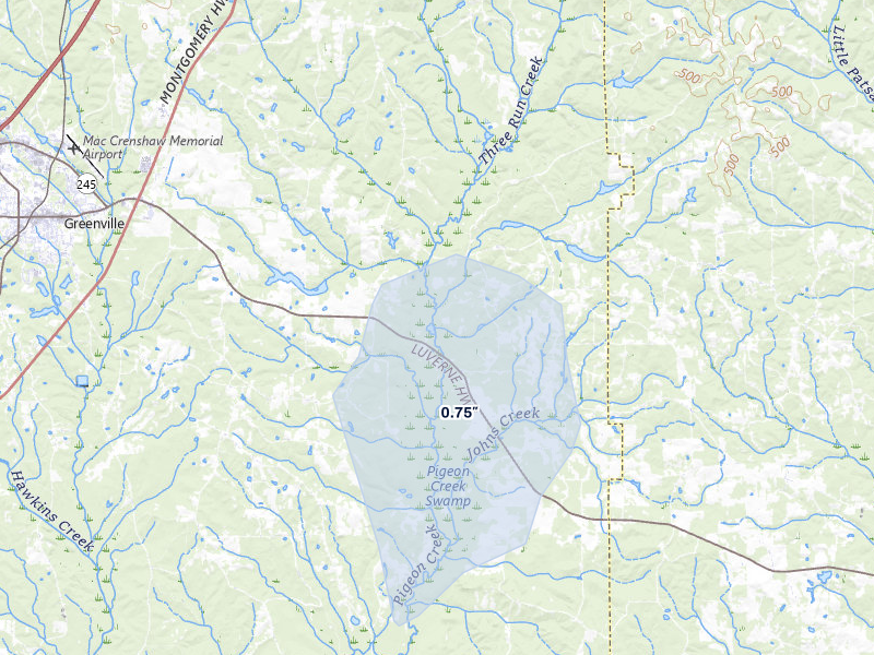 NEXRAD radar-signature map of the hail storm over Honoraville, AL on Jul 5, 2026