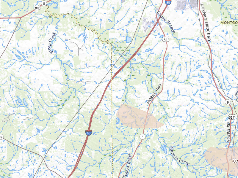 Radar-estimated hail-size map of the storm over Hope Hull, AL on Jun 30, 2026