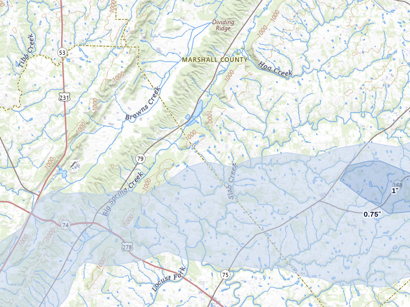 NEXRAD radar-signature map of the hail over Horton, AL