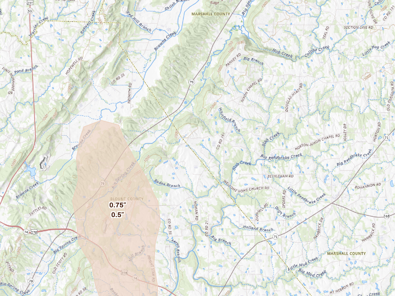Radar-estimated hail-size map of the storm over Horton, AL