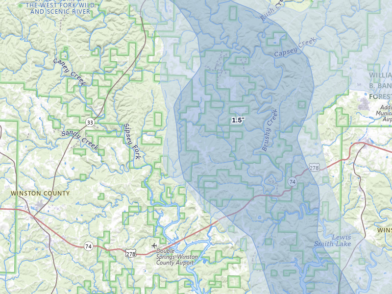 NEXRAD radar-signature map of the hail storm over Houston, AL on Jun 1, 2026