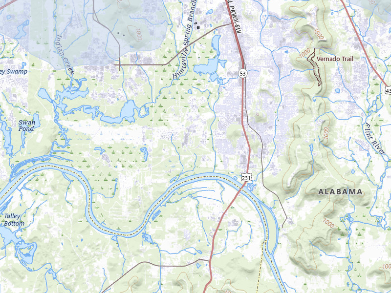 NEXRAD radar-signature map of the hail over Huntsville, AL