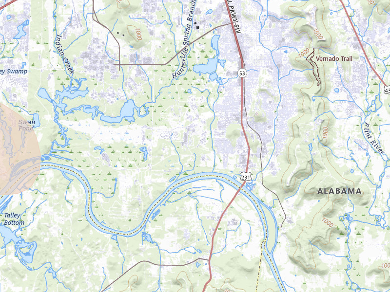 Radar-estimated hail-size map of the storm over Huntsville, AL on Jul 3, 2026