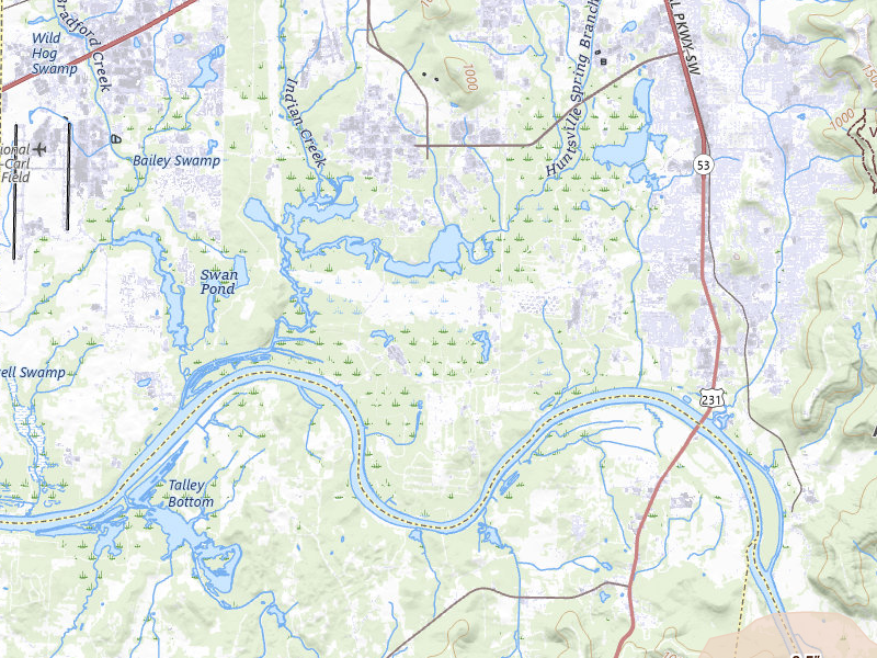 Radar-estimated hail-size map of the storm over Huntsville, AL on Jul 10, 2026