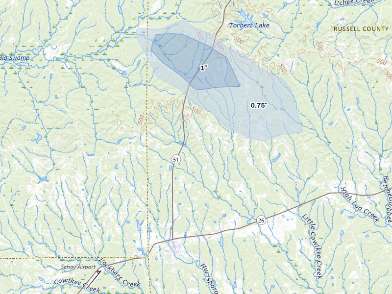 NEXRAD radar-signature map of the hail over Hurtsboro, AL