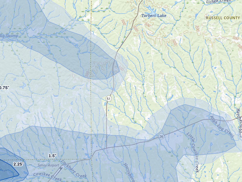 NEXRAD radar-signature map of the hail storm over Hurtsboro, AL on May 6, 2026