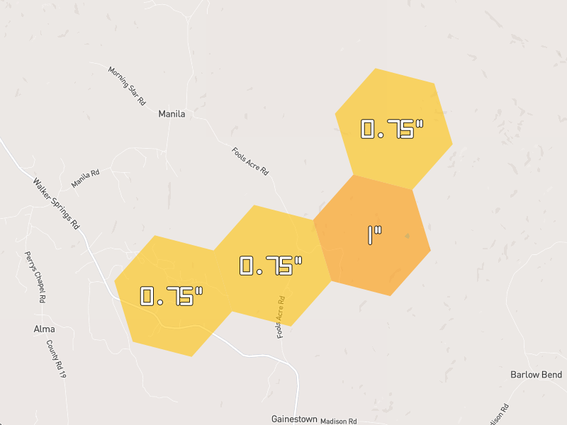 Hail map of Jackson, AL on Jul 1, 2026, hail up to 1"