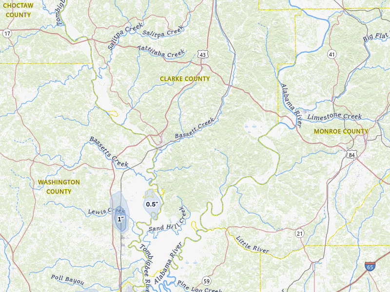 NEXRAD radar-signature map of the hail storm over Jackson, AL on Jul 30, 2026