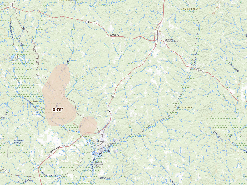 Radar-estimated hail-size map of the storm over Jackson, AL on Sep 20, 2026