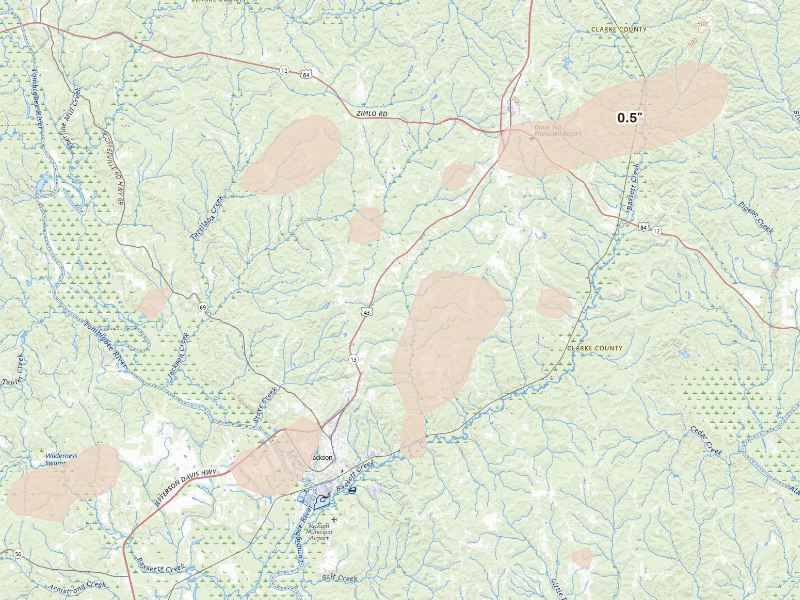 Radar-estimated hail-size map of the storm over Jackson, AL