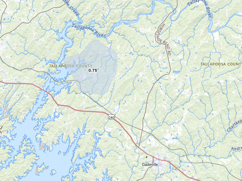 NEXRAD radar-signature map of the hail storm over Jacksons Gap, AL on Jul 12, 2026
