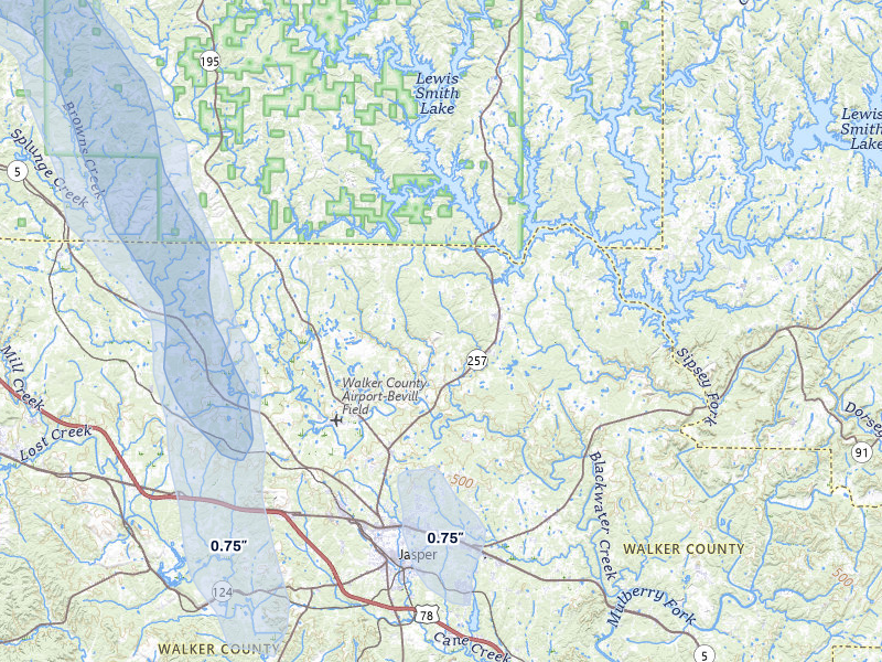 NEXRAD radar-signature map of the hail storm over Jasper, AL on May 31, 2026
