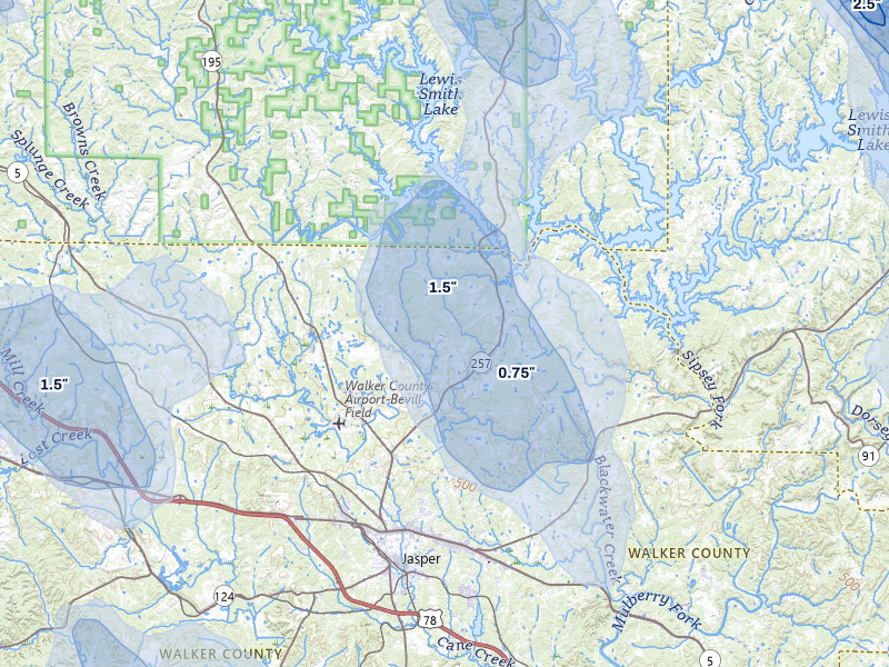 NEXRAD radar-signature map of the hail storm over Jasper, AL on Jun 1, 2026