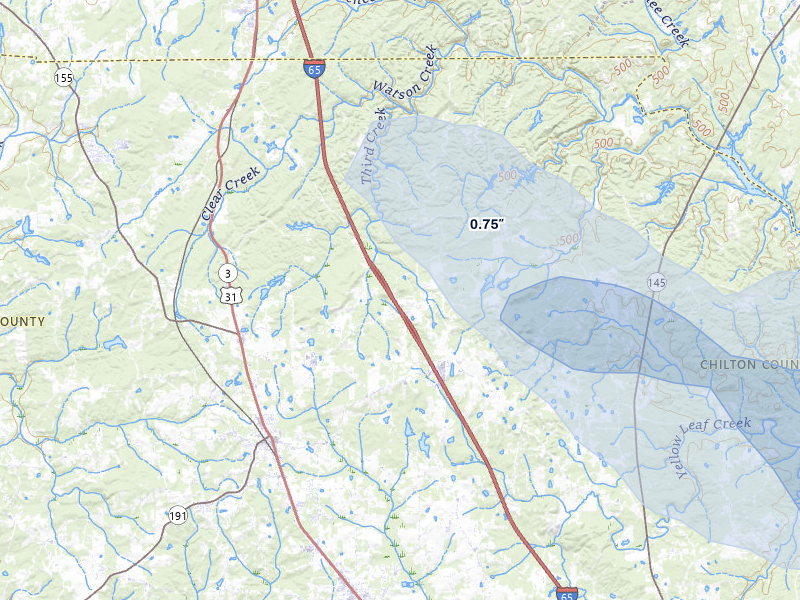 NEXRAD radar-signature map of the hail storm over Jemison, AL on Jul 1, 2026