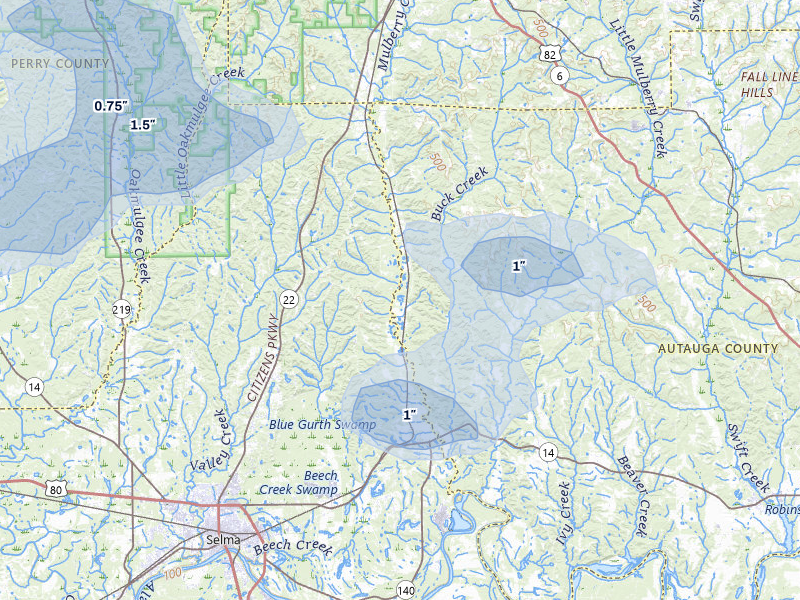 NEXRAD radar-signature map of the hail storm over Jones, AL on Jul 1, 2026