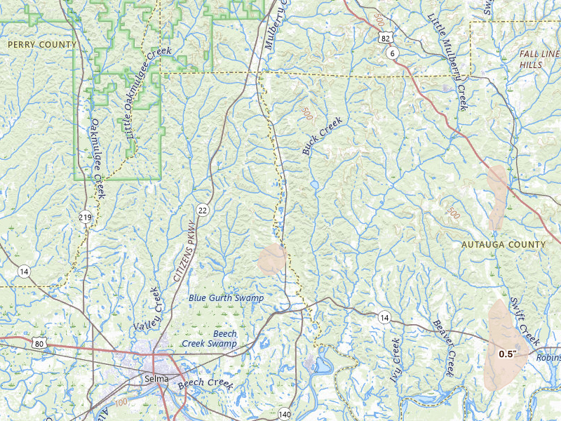 Radar-estimated hail-size map of the storm over Jones, AL on Jul 19, 2026