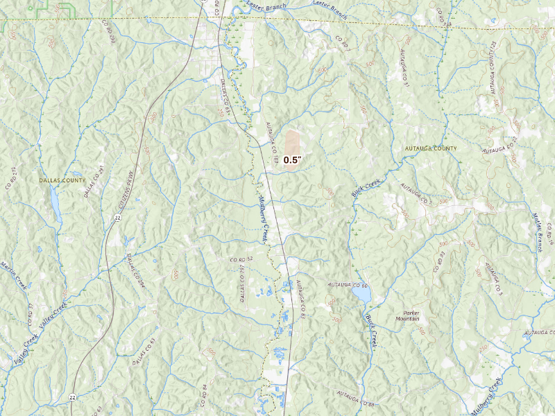 Radar-estimated hail-size map of the storm over Jones, AL