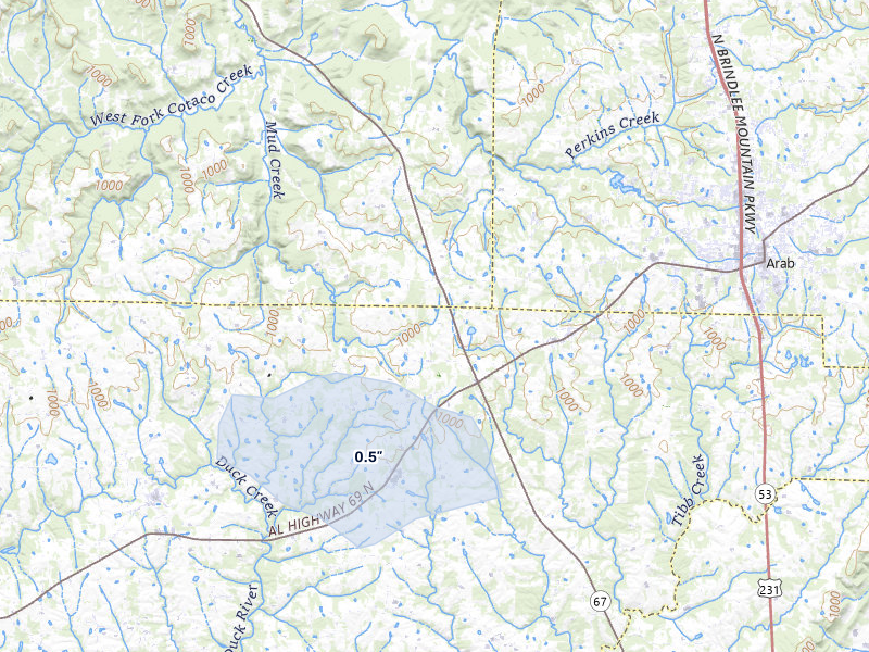 NEXRAD radar-signature map of the hail over Joppa, AL