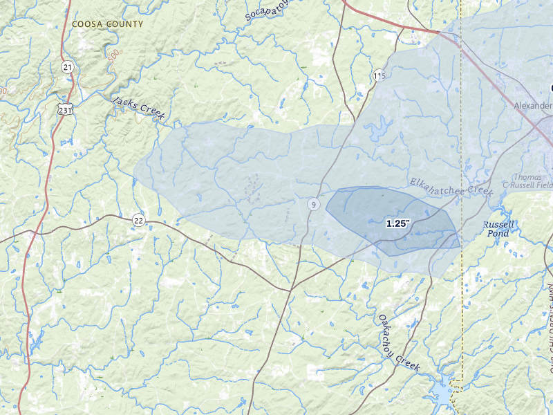 NEXRAD radar-signature map of the hail storm over Kellyton, AL on Apr 28, 2026
