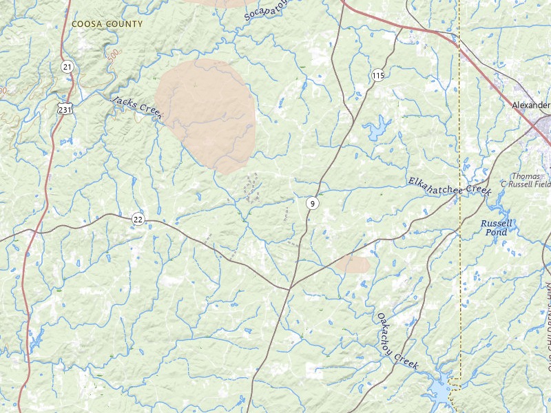 Radar-estimated hail-size map of the storm over Kellyton, AL on Jun 1, 2026