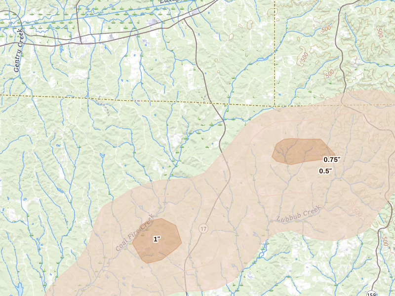 Radar-estimated hail-size map of the storm over Kennedy, AL on Apr 29, 2026