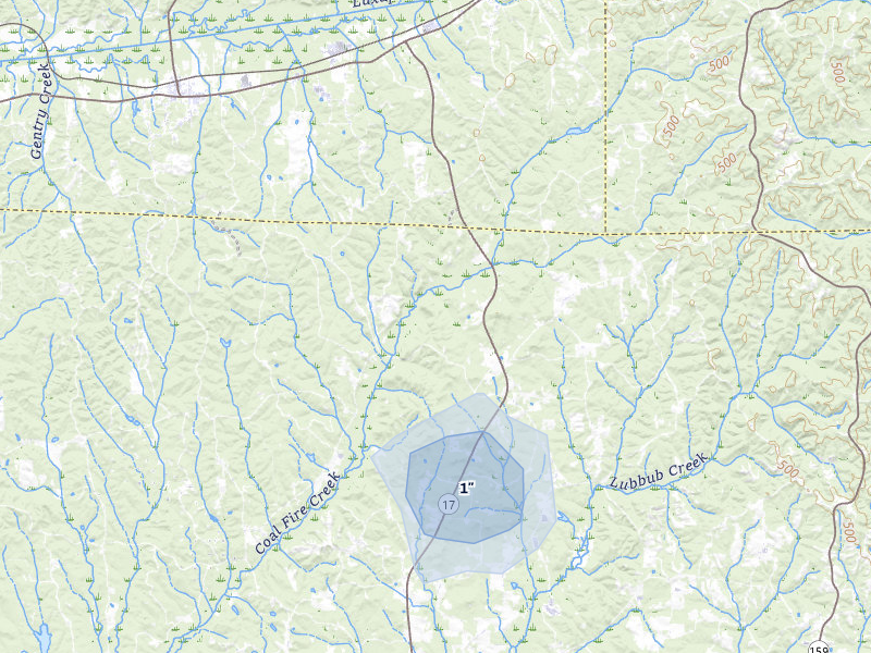 NEXRAD radar-signature map of the hail storm over Kennedy, AL on Apr 29, 2026