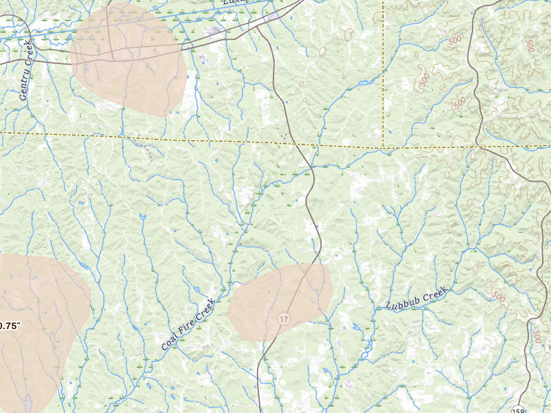 Radar-estimated hail-size map of the storm over Kennedy, AL on Jun 1, 2026