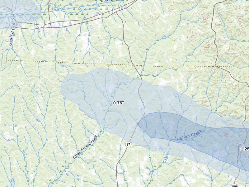 NEXRAD radar-signature map of the hail storm over Kennedy, AL on Jul 9, 2026