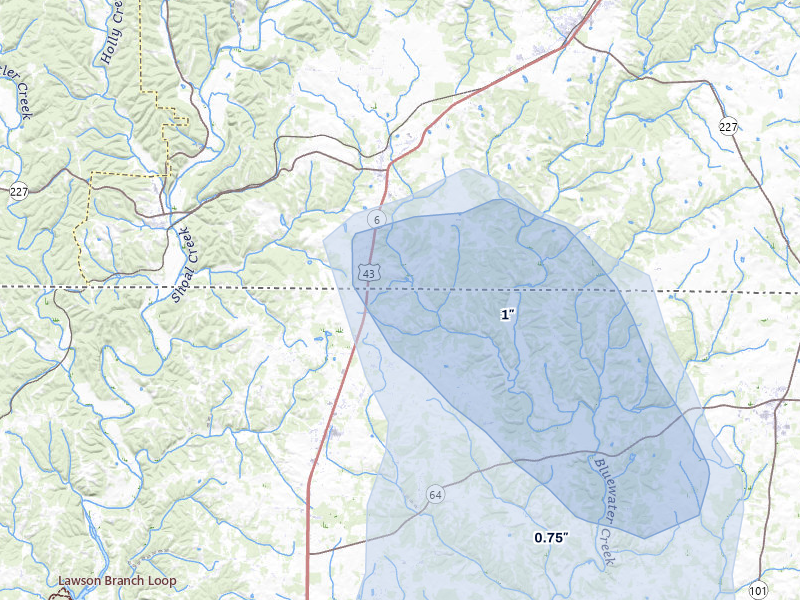 NEXRAD radar-signature map of the hail storm over Killen, AL on Jul 9, 2026