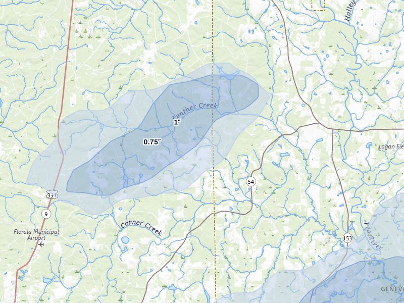 NEXRAD radar-signature map of the hail storm over Kinston, AL on Jun 30, 2026