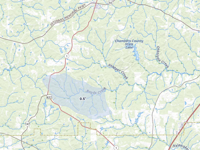 NEXRAD radar-signature map of the hail storm over Lafayette, AL on Jun 30, 2026