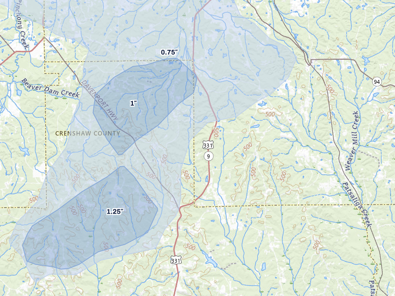 NEXRAD radar-signature map of the hail storm over Lapine, AL on Jul 10, 2026